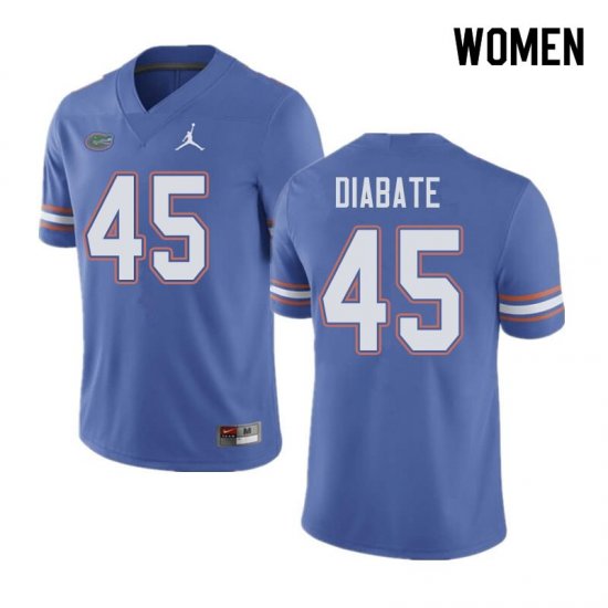 Women's Florida Gators #45 Mohamoud Diabate NCAA Jordan Brand Blue Authentic Stitched College Football Jersey MNE5562JW